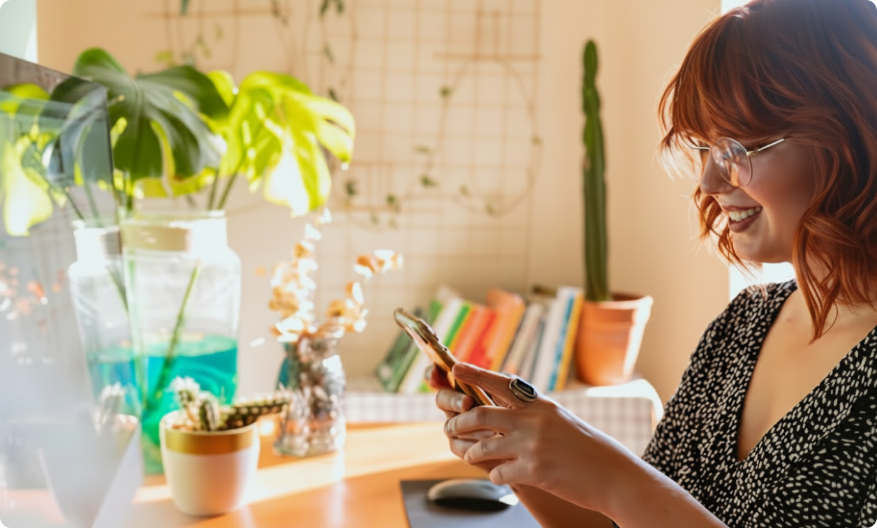 Employee accessing benefits from her workspace