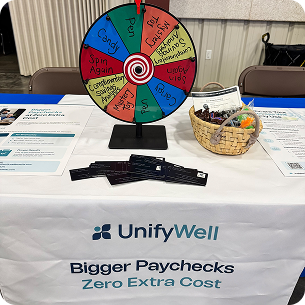 Prize wheel at the UnifyWell conference booth